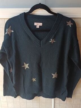 Knox Rose Black Sweater with Stars